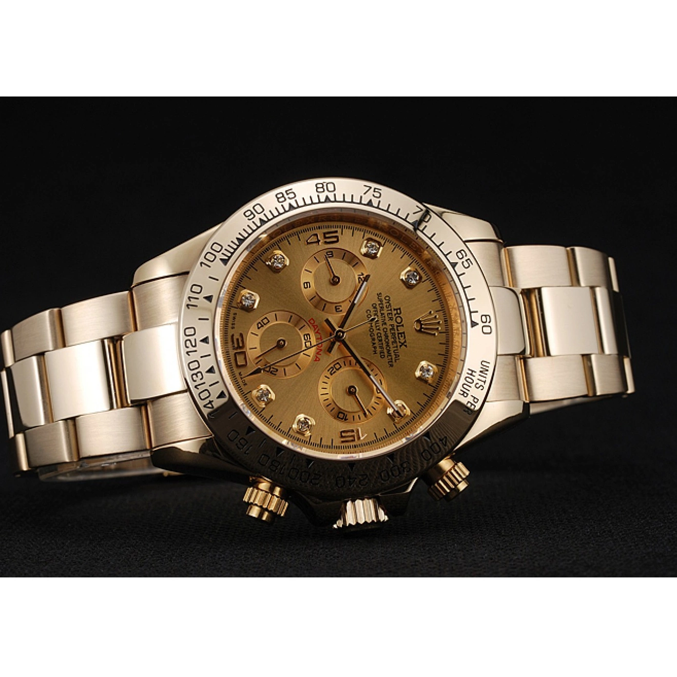 MiroTime 0810 Rolex Cosmograph Daytona Brown Dial Diamond Numerals Gold Case And Bracelet 1454245